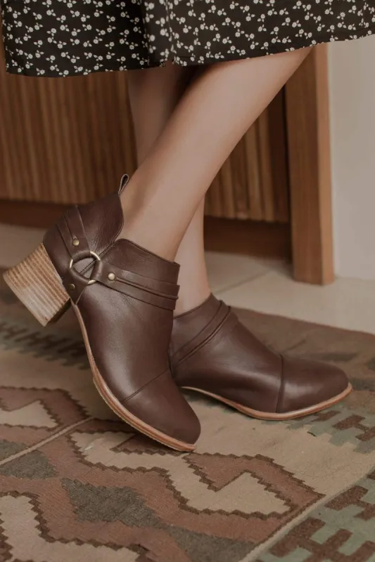 Dasha Low Ankle Booties in Dark Brown sold by Ocelot Market