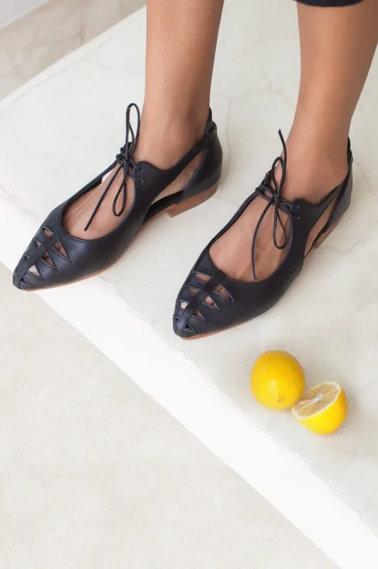 Eden Pointy Toe Ballet Flats in Black sold by Ocelot Market