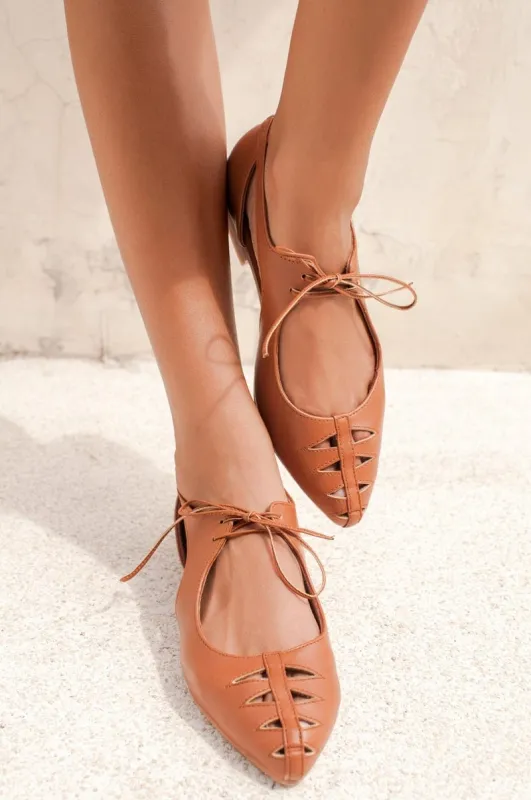 Eden Pointy Toe Ballet Flats in Vintage Camel sold by Ocelot Market