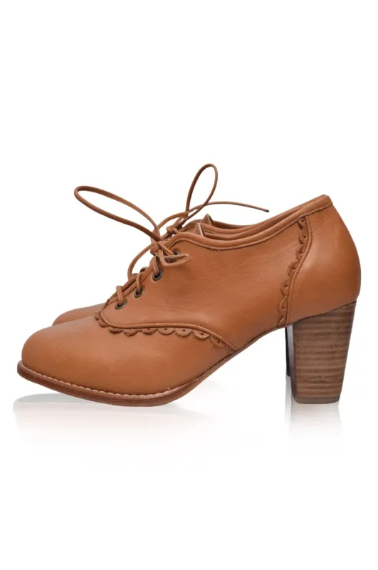 Lace Oxford Heels in Dark Tan sold by Ocelot Market