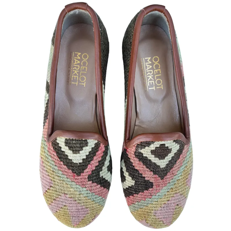 Women's Turkish Kilim Loafer Brown & Pinks 6 US/37 EU sold by Ocelot Market