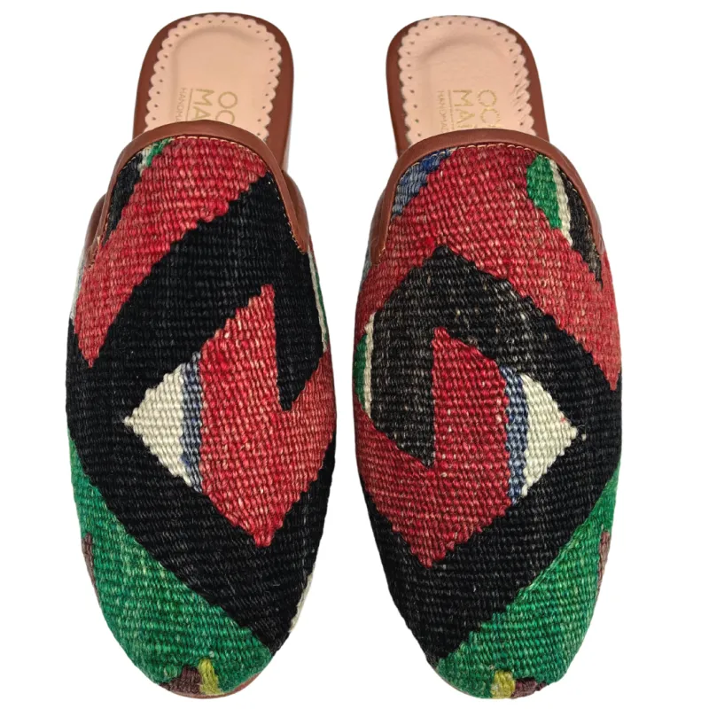 Women's Turkish Kilim Mule Red, Black & Green 7 US/38 EU sold by Ocelot Market