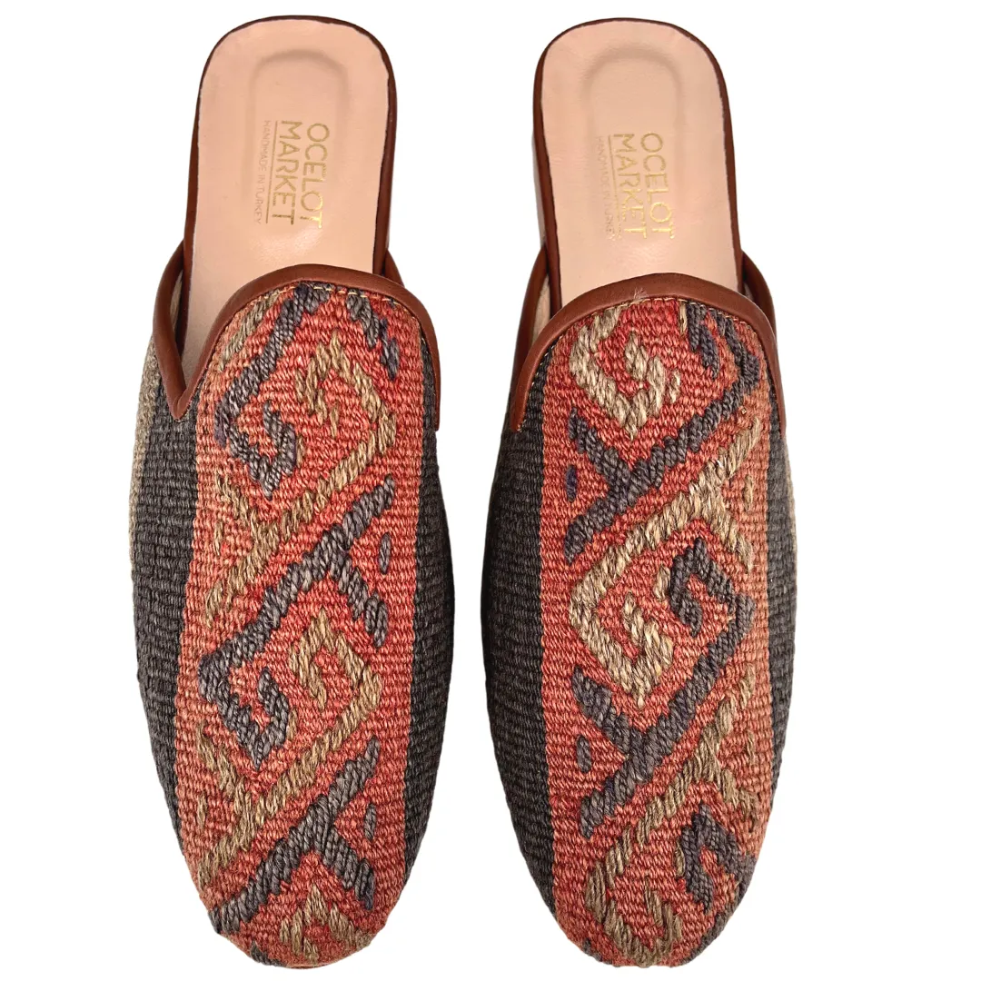 Men's Turkish Kilim Mule Muted Grey & Red 14 US/47 EU sold by Ocelot Market