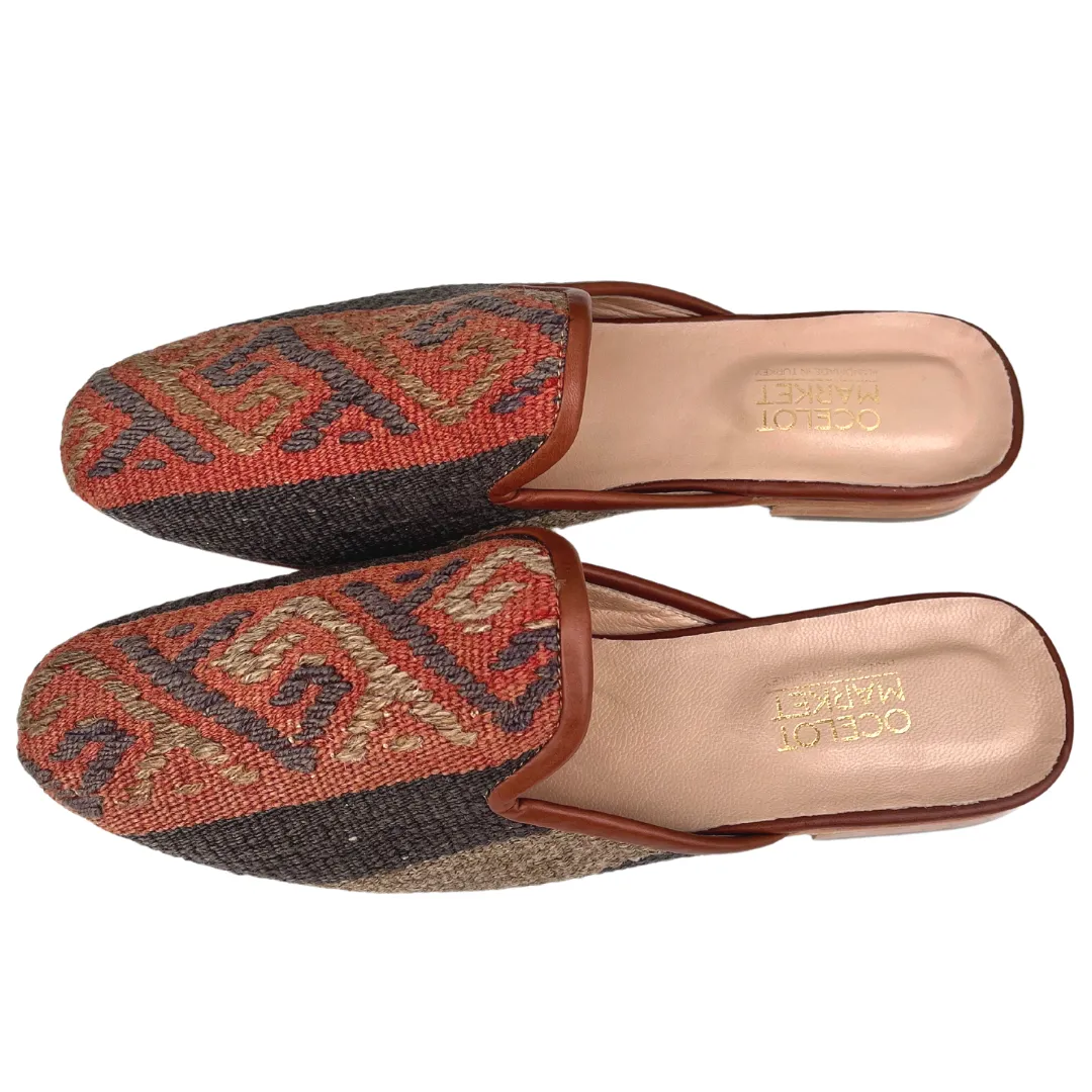 Men's Turkish Kilim Mule Muted Grey & Red 14 US/47 EU sold by Ocelot Market product image thumbnail 2