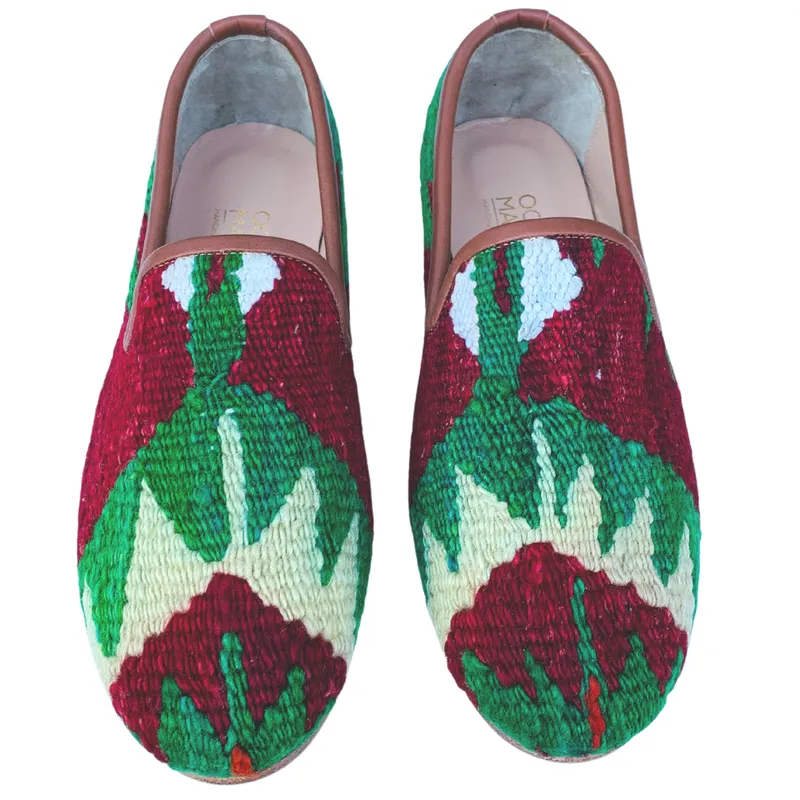 Men's Turkish Kilim Loafer Maroon, Green, & White 8 US/41 EU sold by Ocelot Market