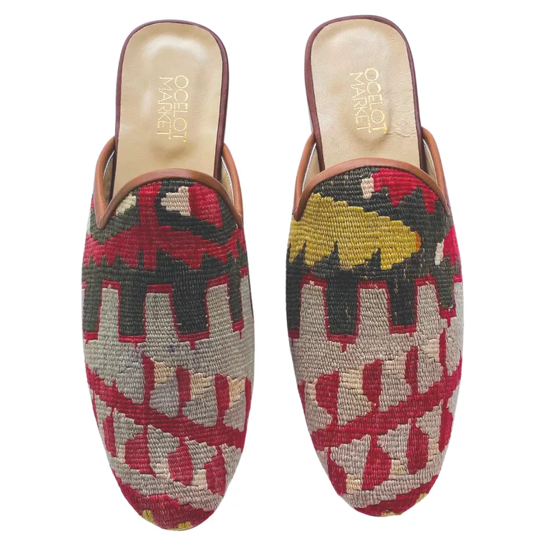Men's Turkish Kilim Mule - Red, Grey, Brown 14 US/47 EU made by Ocelot Market