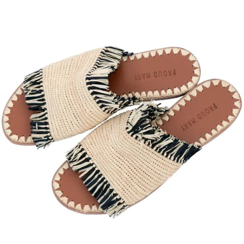 Raffia Fringe Slide (Natural/Black) sold by Ocelot Market