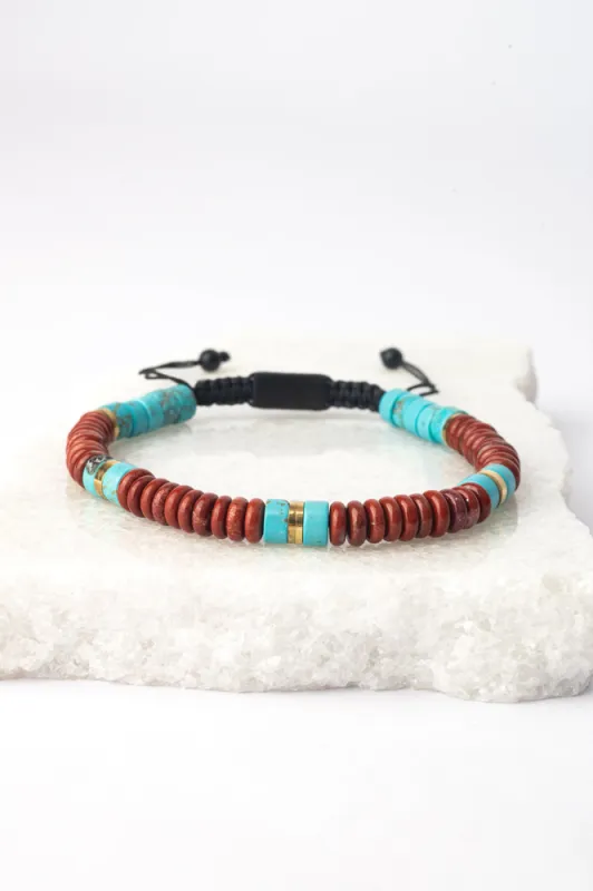 Aang Turquoise & Red Jasper Rope Beaded Bracelet sold by Ocelot Market
