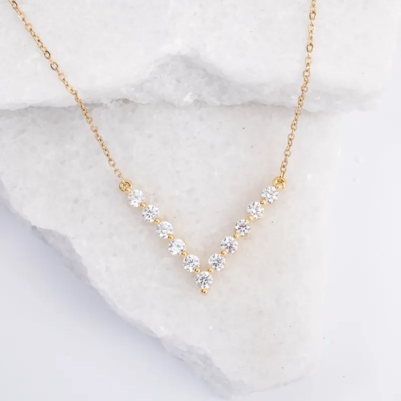 Brilliance V-Bar Chevron Zircon & Gold Necklace made by Starfish Project