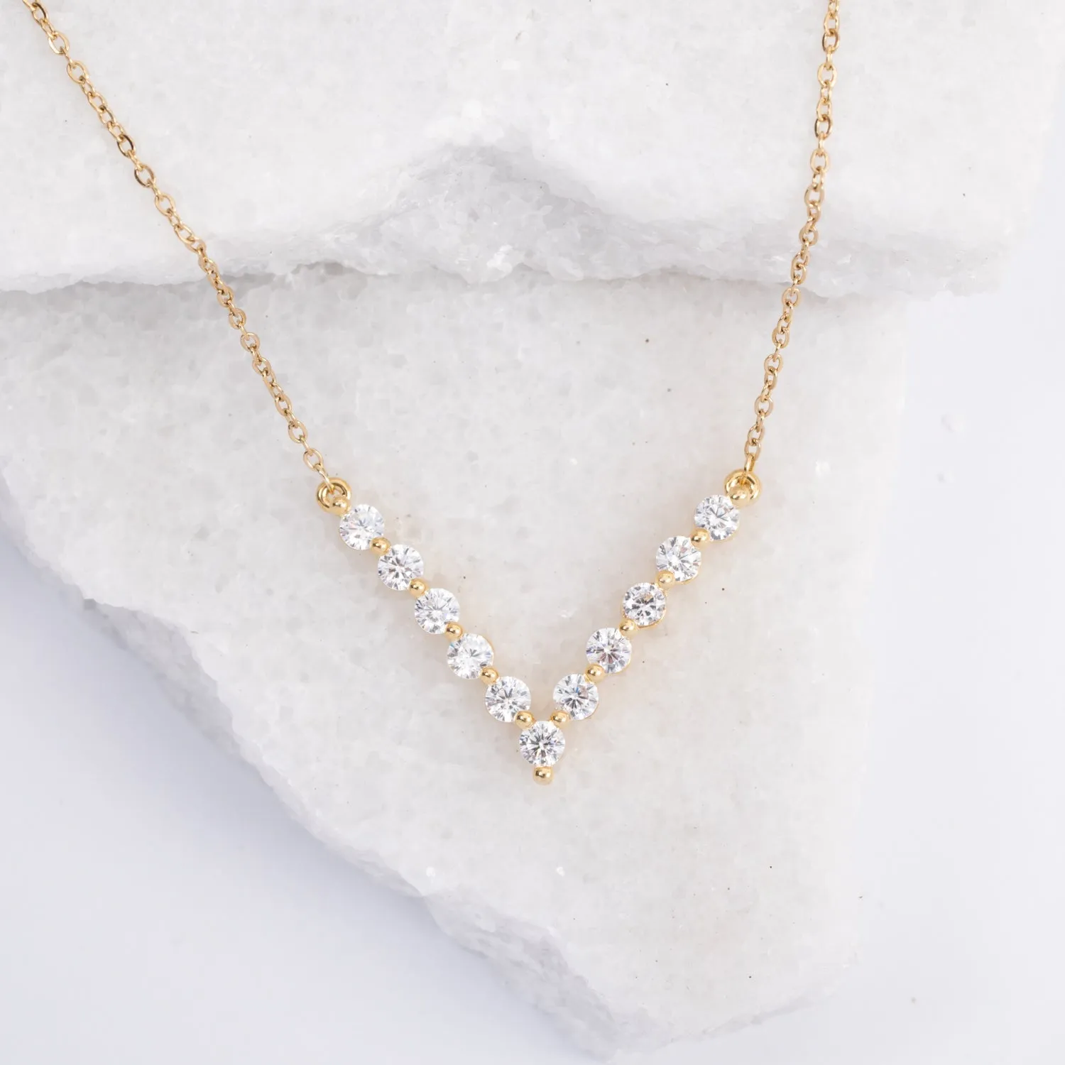 Brilliance V-Bar Chevron Zircon & Gold Necklace sold by Ocelot Market