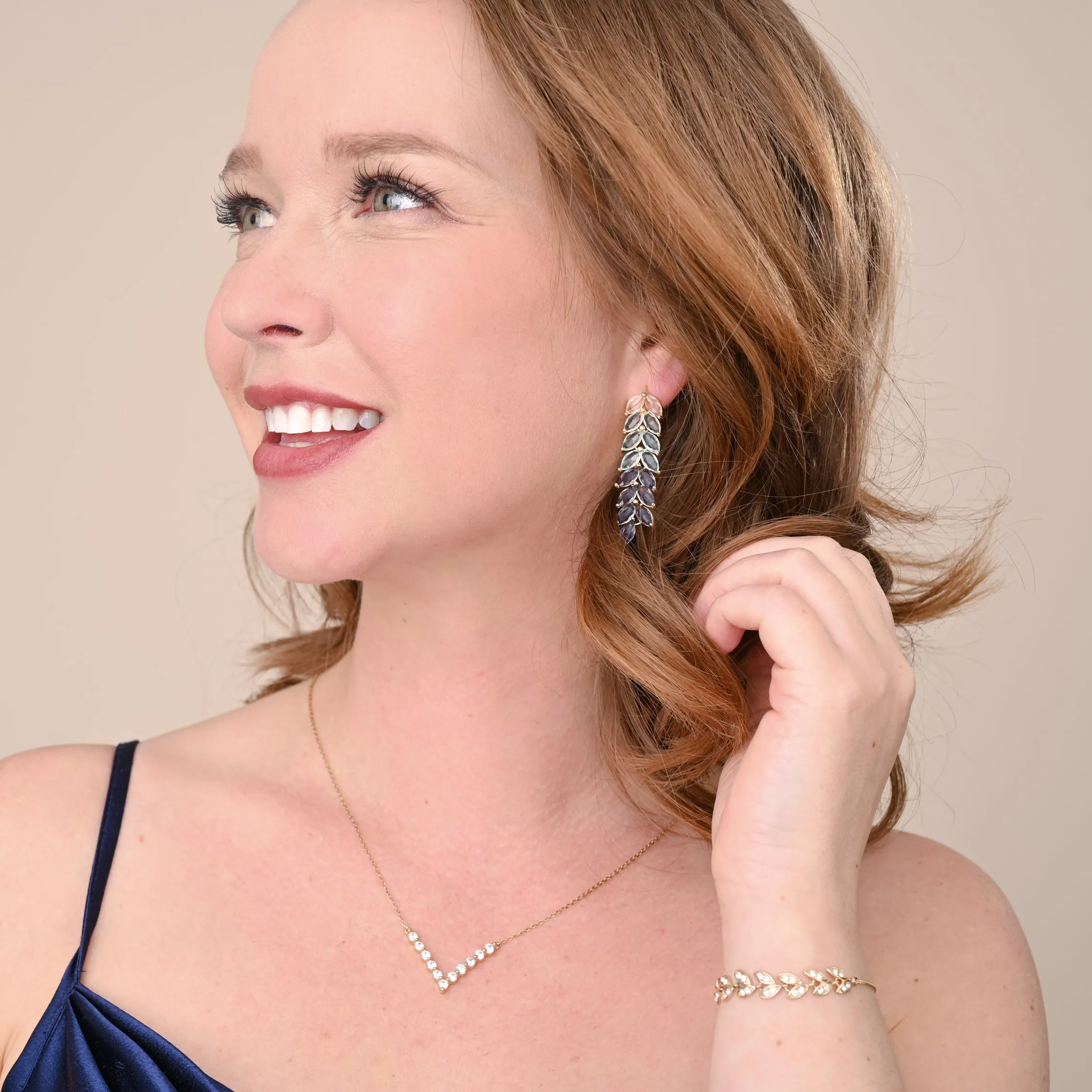 Brilliance V-Bar Chevron Zircon & Gold Necklace sold by Ocelot Market product image thumbnail 2