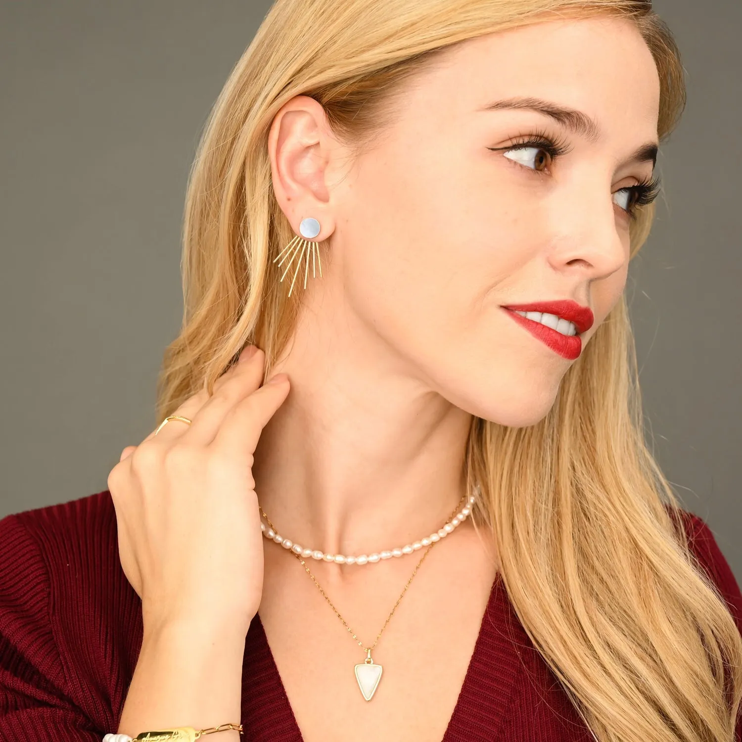Caroline Mother of Pearl Stud & Fringe Earrings sold by Ocelot Market product image thumbnail 2