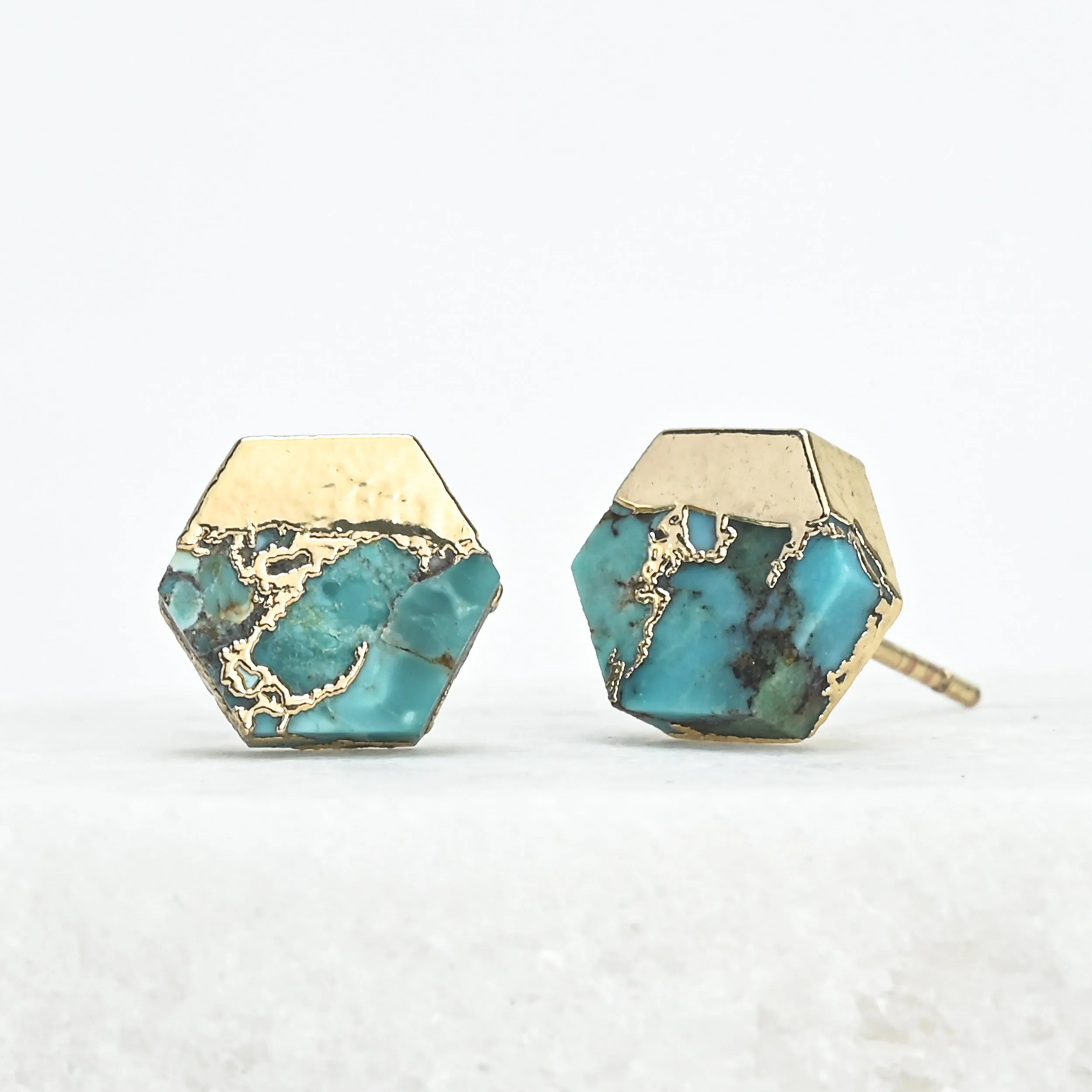 Oasis Turquoise and Gold Studs sold by Ocelot Market