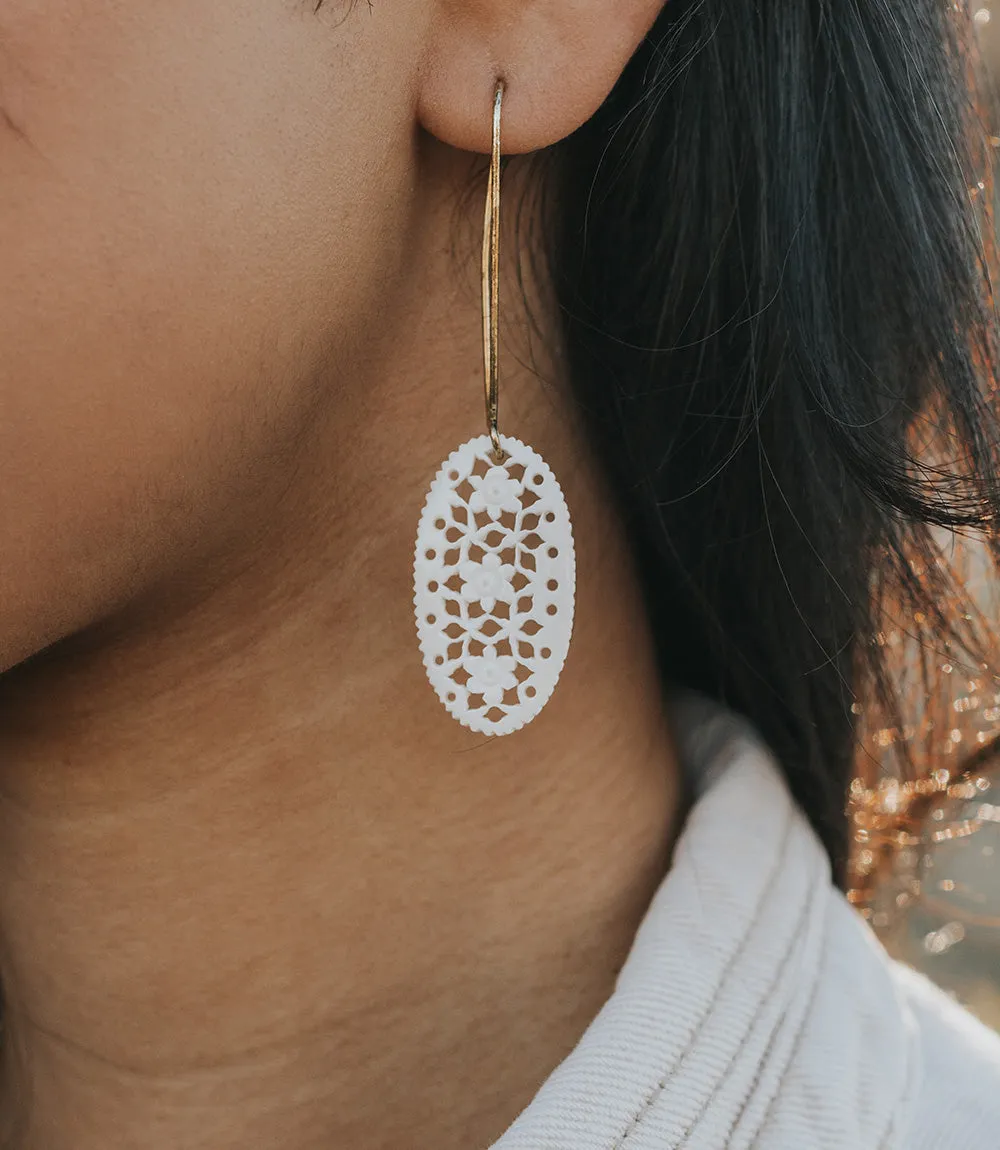 Charu Filigree Bone and Brass Drop Earrings sold by Ocelot Market product image thumbnail 2