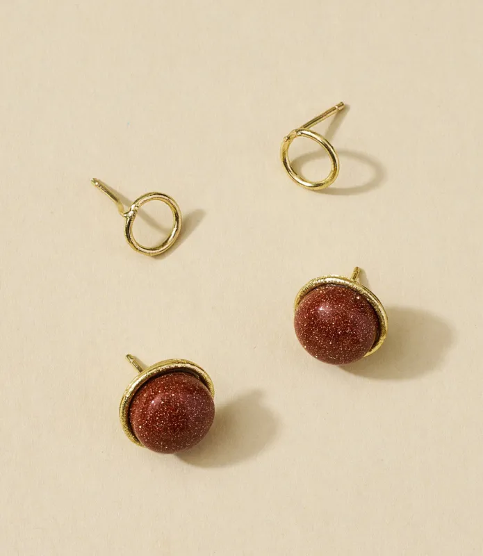 Indali Goldstone Semiprecious Stud Earrings - Set of 2 made by Ocelot Market