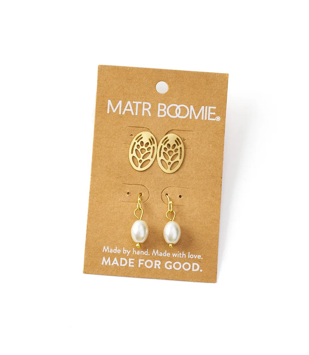 Adhya Pearl and Oval Stud Earrings - Set of 2 sold by Ocelot Market product image thumbnail 2