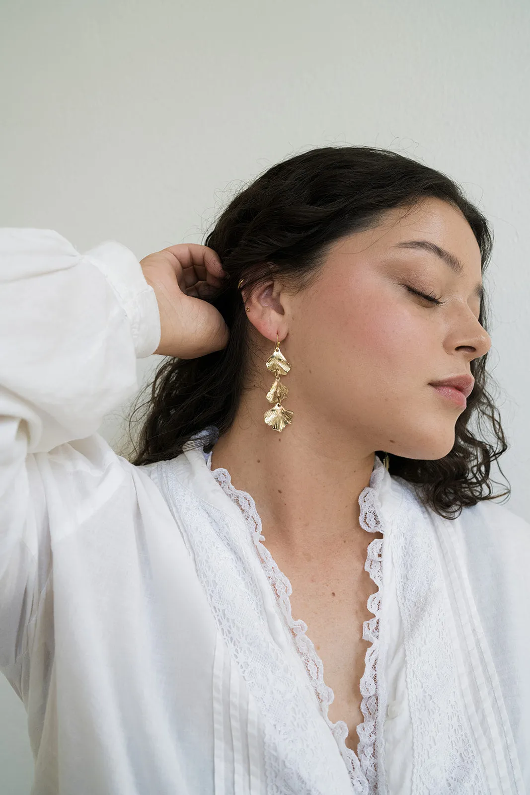 Sayuri Ginkgo Leaf Triple Drop Statement Earring sold by Ocelot Market product image thumbnail 4
