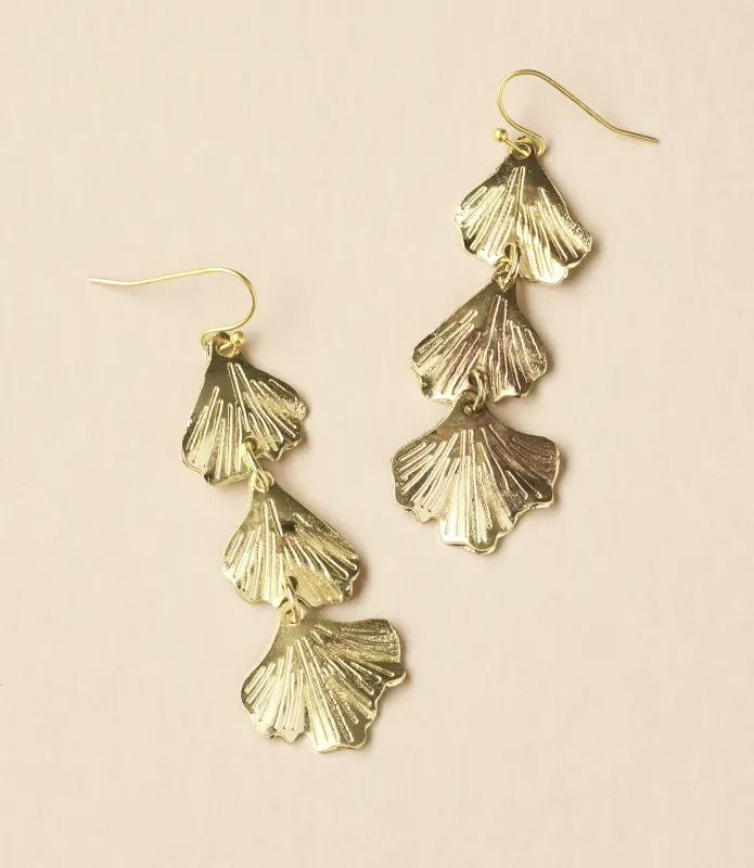 Sayuri Ginkgo Leaf Triple Drop Statement Earring made by Ocelot Market