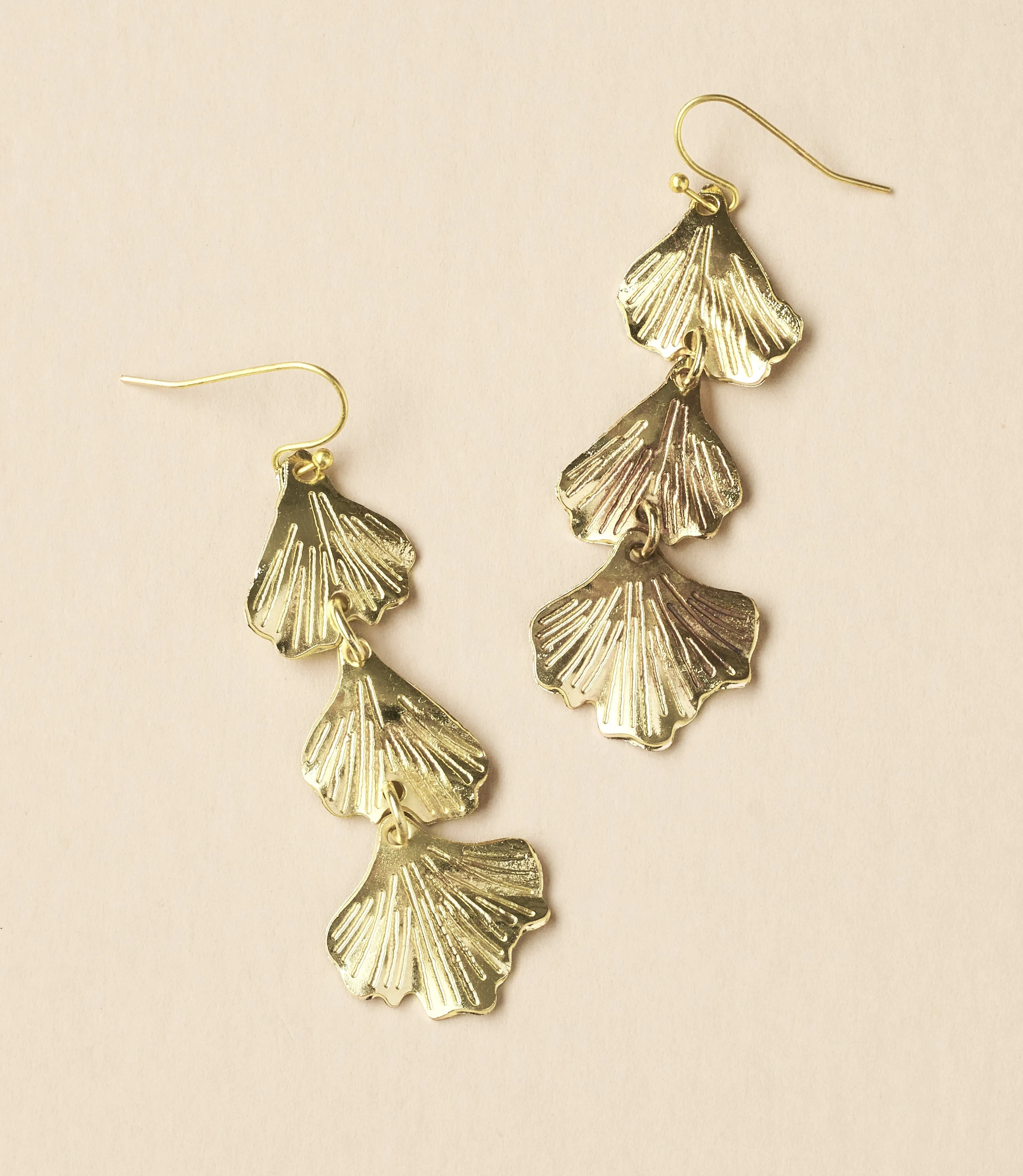 Sayuri Ginkgo Leaf Triple Drop Statement Earring sold by Ocelot Market