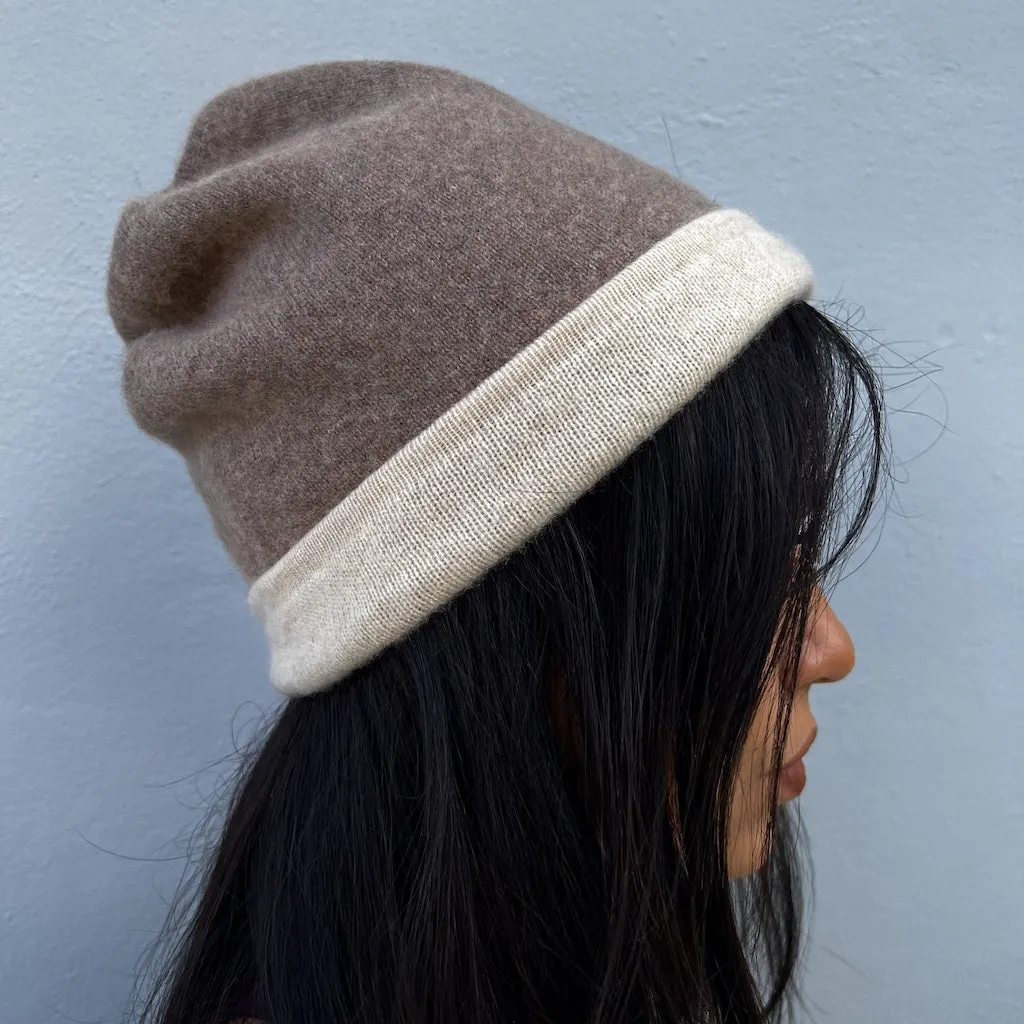 Coffee + Cream Reversible Cashmere Beanie sold by Ocelot Market product image thumbnail 3