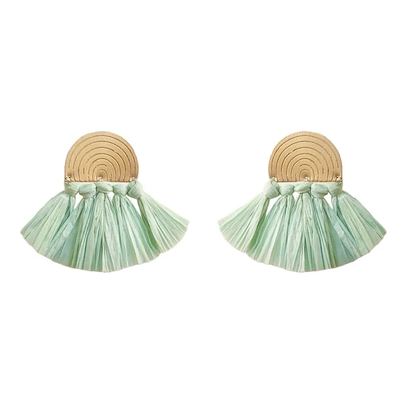 Sea Green Raffia Fan Earrings made by Ocelot Market