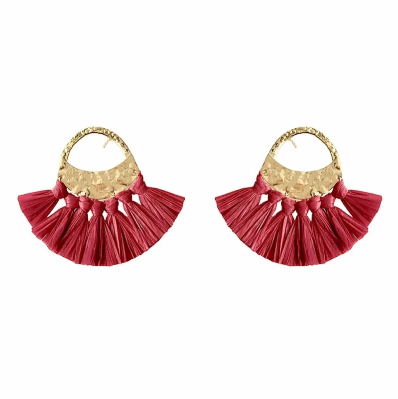 Red Raffia Fan Earrings made by Ocelot Market