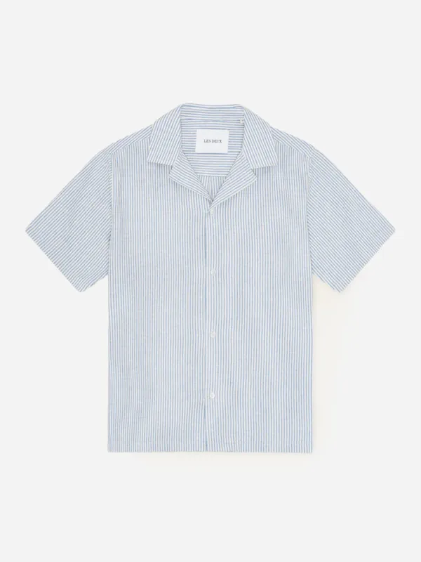 Lukas Stripe Cotton Linen SS Shirt made by Les Deux