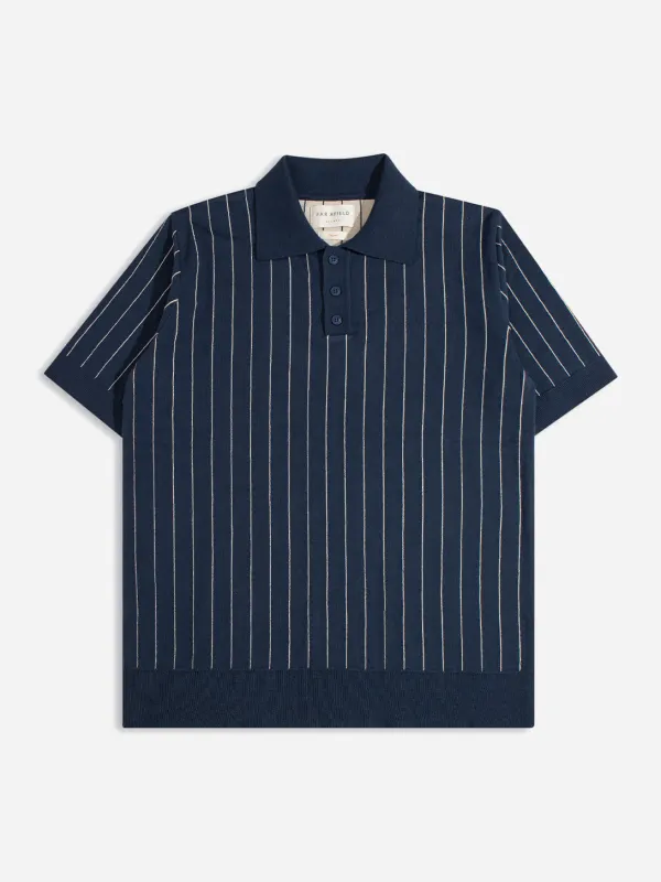 Benny Knitted Polo - Pinstripe made by Far Afield
