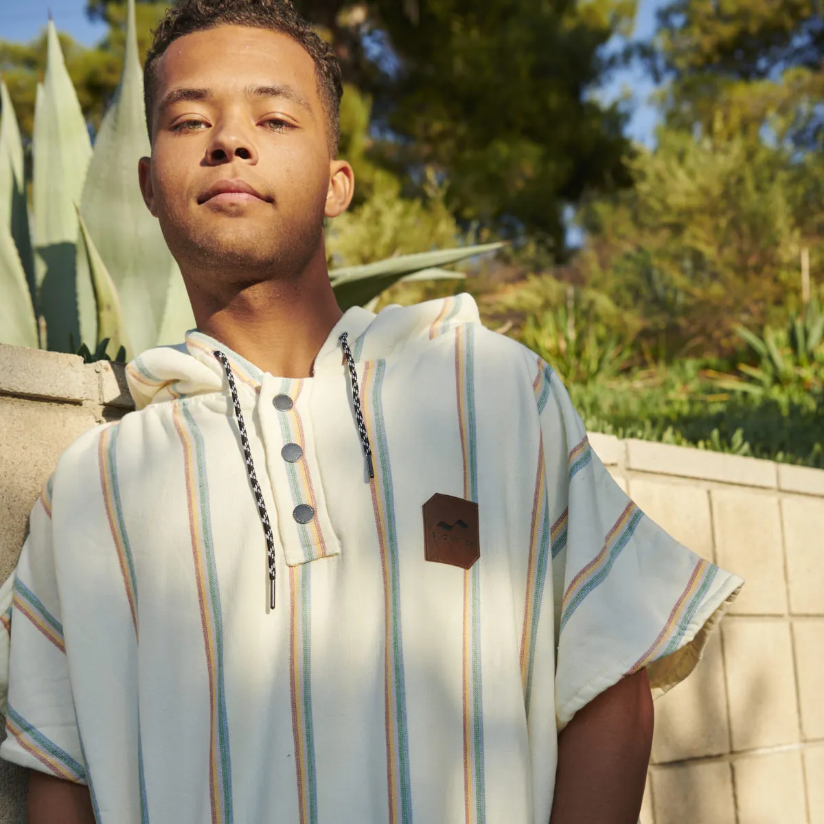 Baja Stripe Fouta Lightweight Turkish Poncho - Cream sold by SLOWTIDE product image thumbnail 2