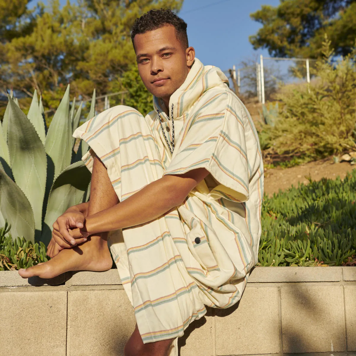 Baja Stripe Fouta Lightweight Turkish Poncho - Cream sold by SLOWTIDE product image thumbnail 4