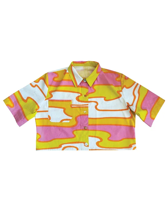THE CROPPED SHORT SLEEVED CHORE SHIRT - RETRO YELLOW made by THE SERIES NY