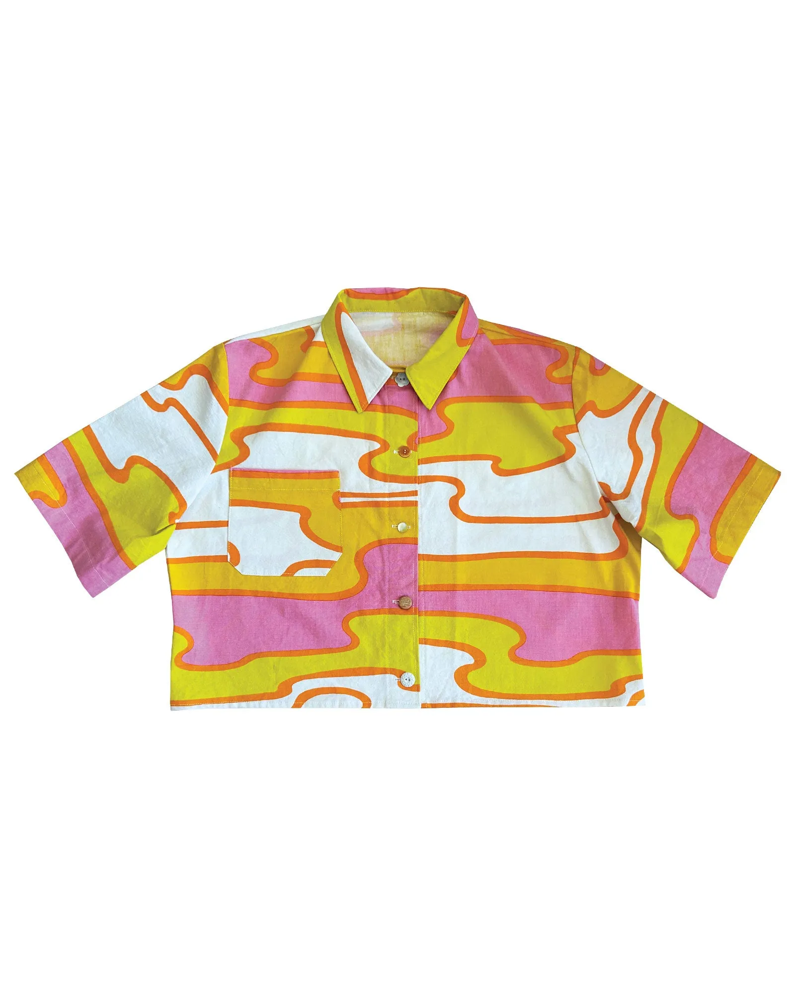 THE CROPPED SHORT SLEEVED CHORE SHIRT - RETRO YELLOW sold by THE SERIES NY