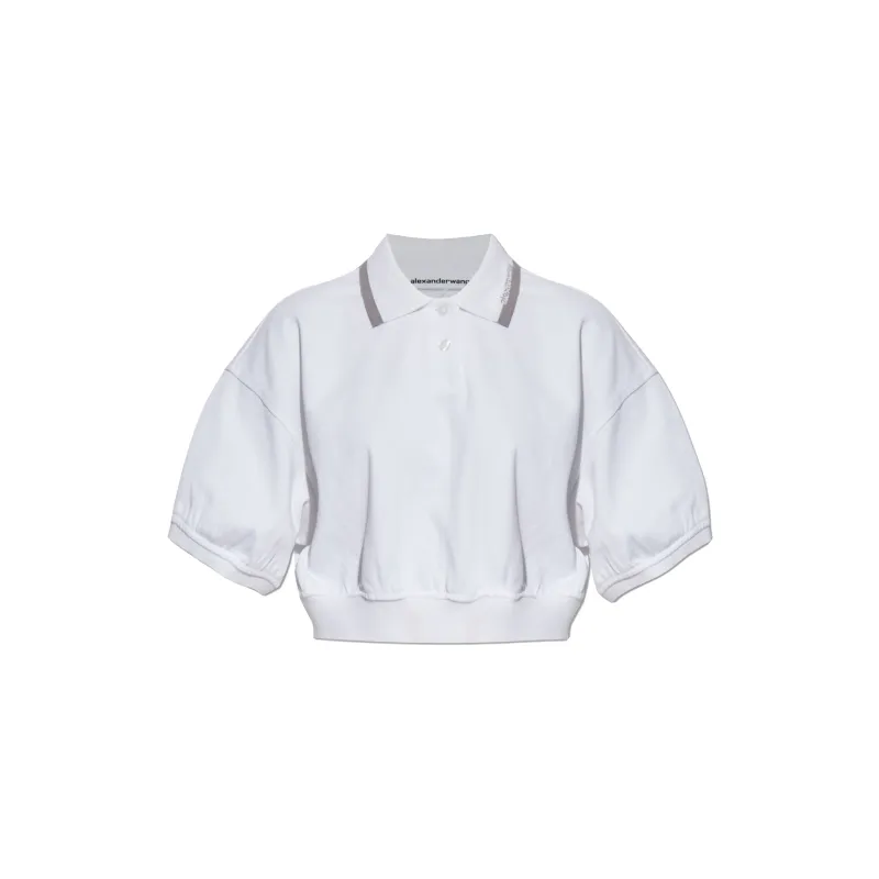 Relaxed Cropped Cinched Polo (White) sold by TONS