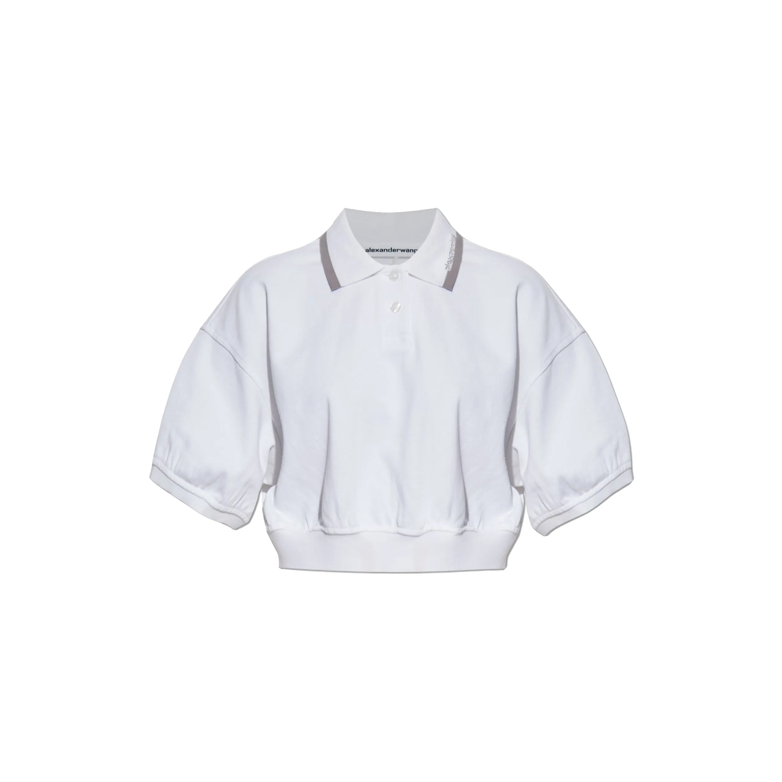 Relaxed Cropped Cinched Polo (White) sold by TONS