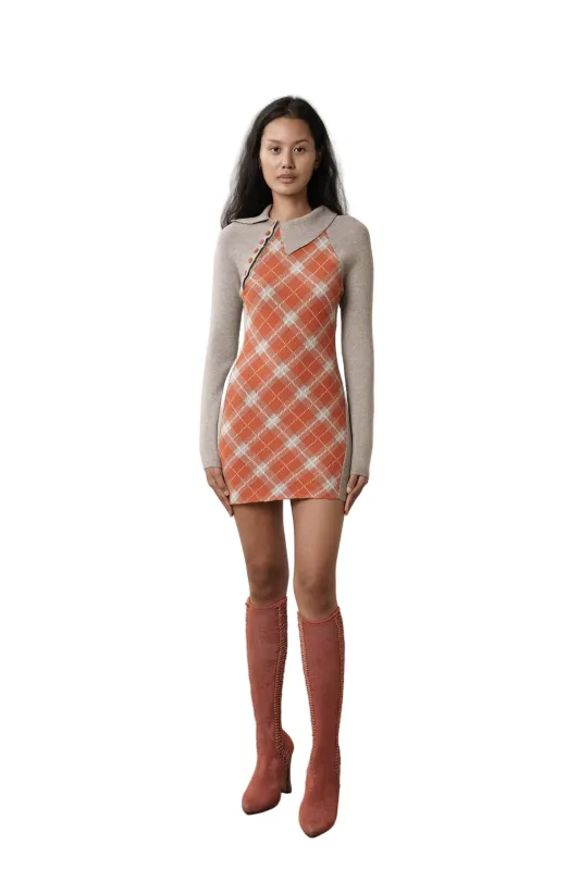 Tartan Asymmetric Dress (Ginger/Grey) sold by TONS