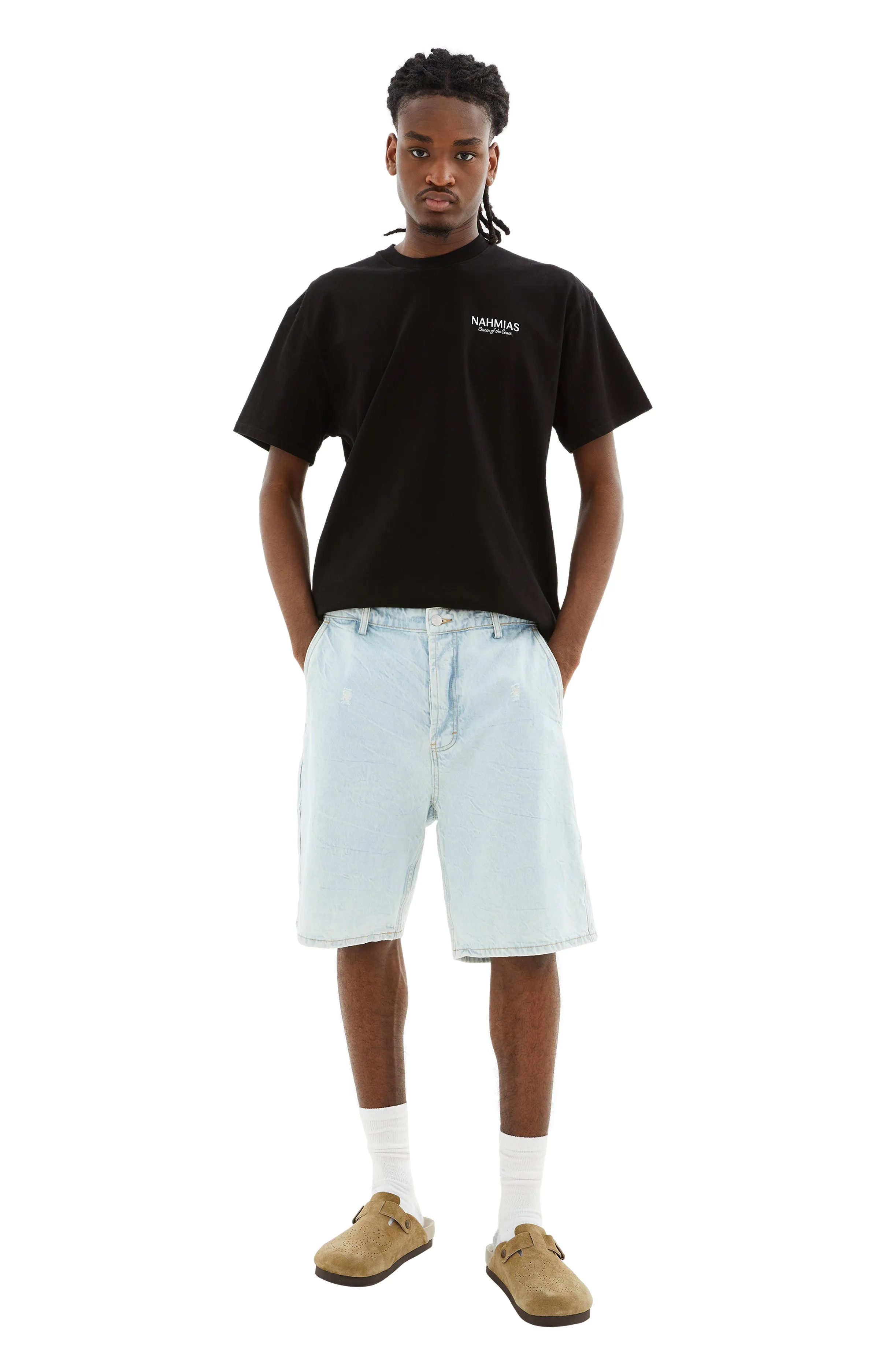 Bleach Stone Shorts (Light Wash Blue) sold by TONS