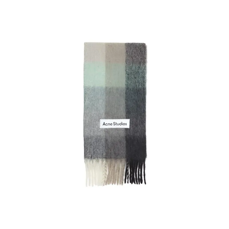 Mohair Checked Scarf (Green/Grey/Black) made by Acne Studios