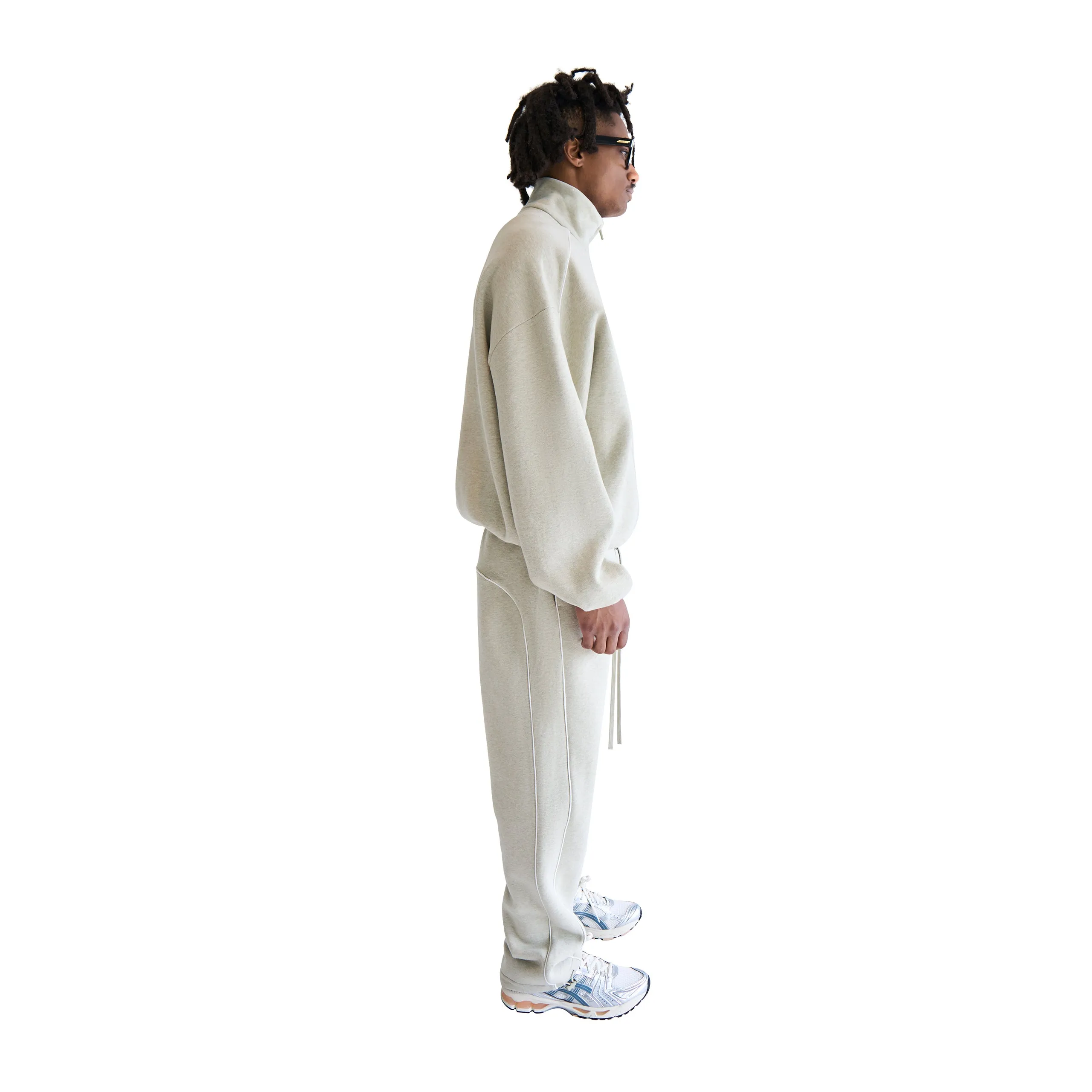 Relaxed Fleece Sweatpants With Piping (Heather Stone/Cloud White) sold by TONS product image thumbnail 3