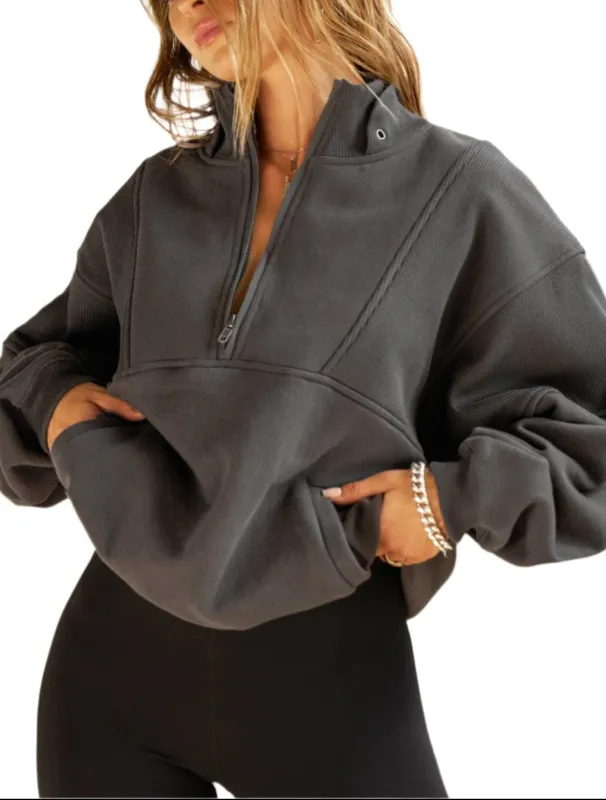 Retro Half Zip (Charcoal Luxe French Terry) sold by TONS