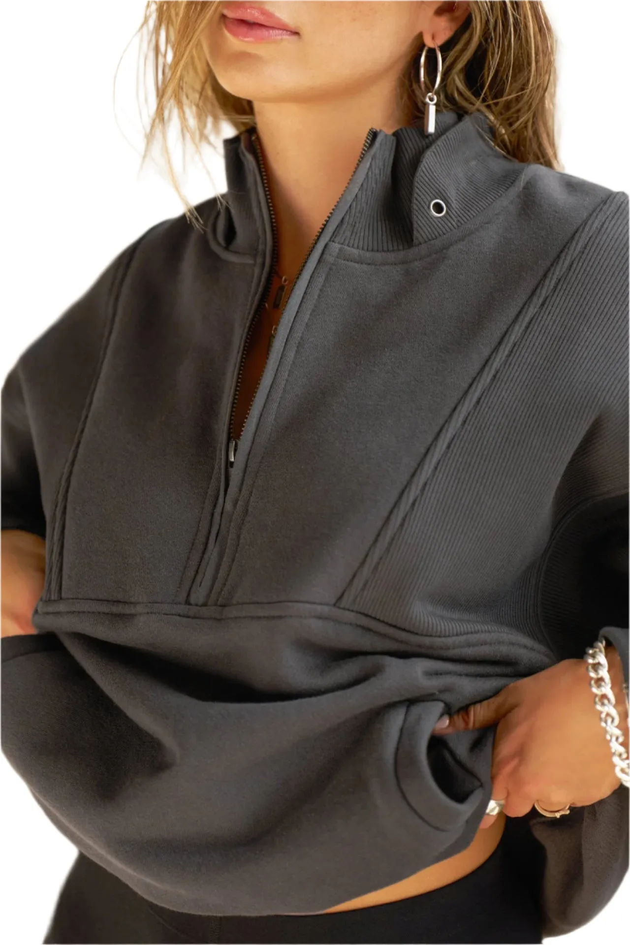 Retro Half Zip (Charcoal Luxe French Terry) sold by TONS product image thumbnail 2
