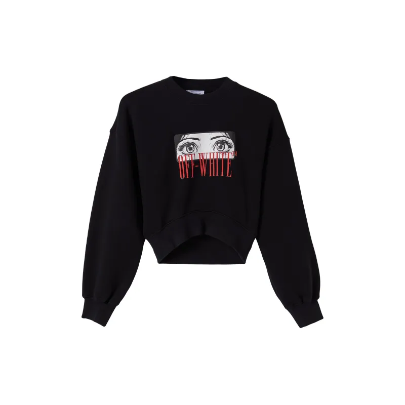 Anime Eyes Crop Crewneck Swearshirt (Black/Multicolor) sold by TONS