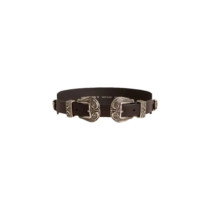 Women's Double Buckle Washed Leather Belt (Black) sold by TONS