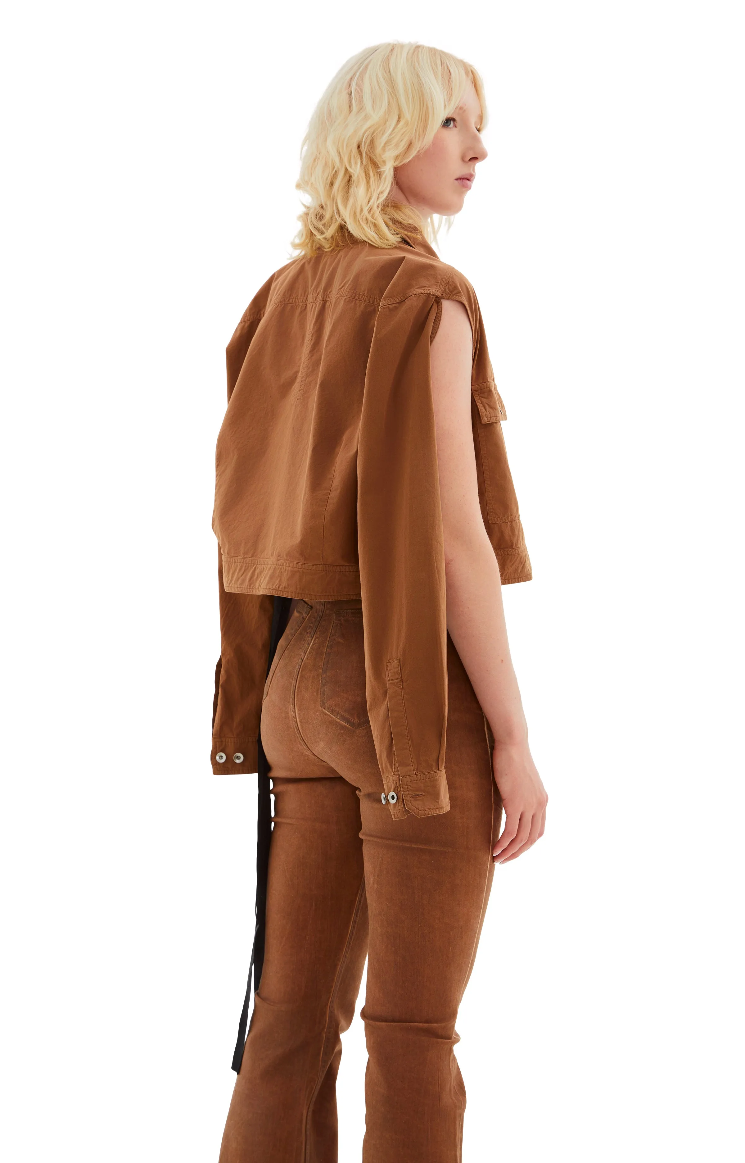Cape Sleeve Cropped Outershirt Jacket (Khaki/Brown) sold by TONS product image thumbnail 4