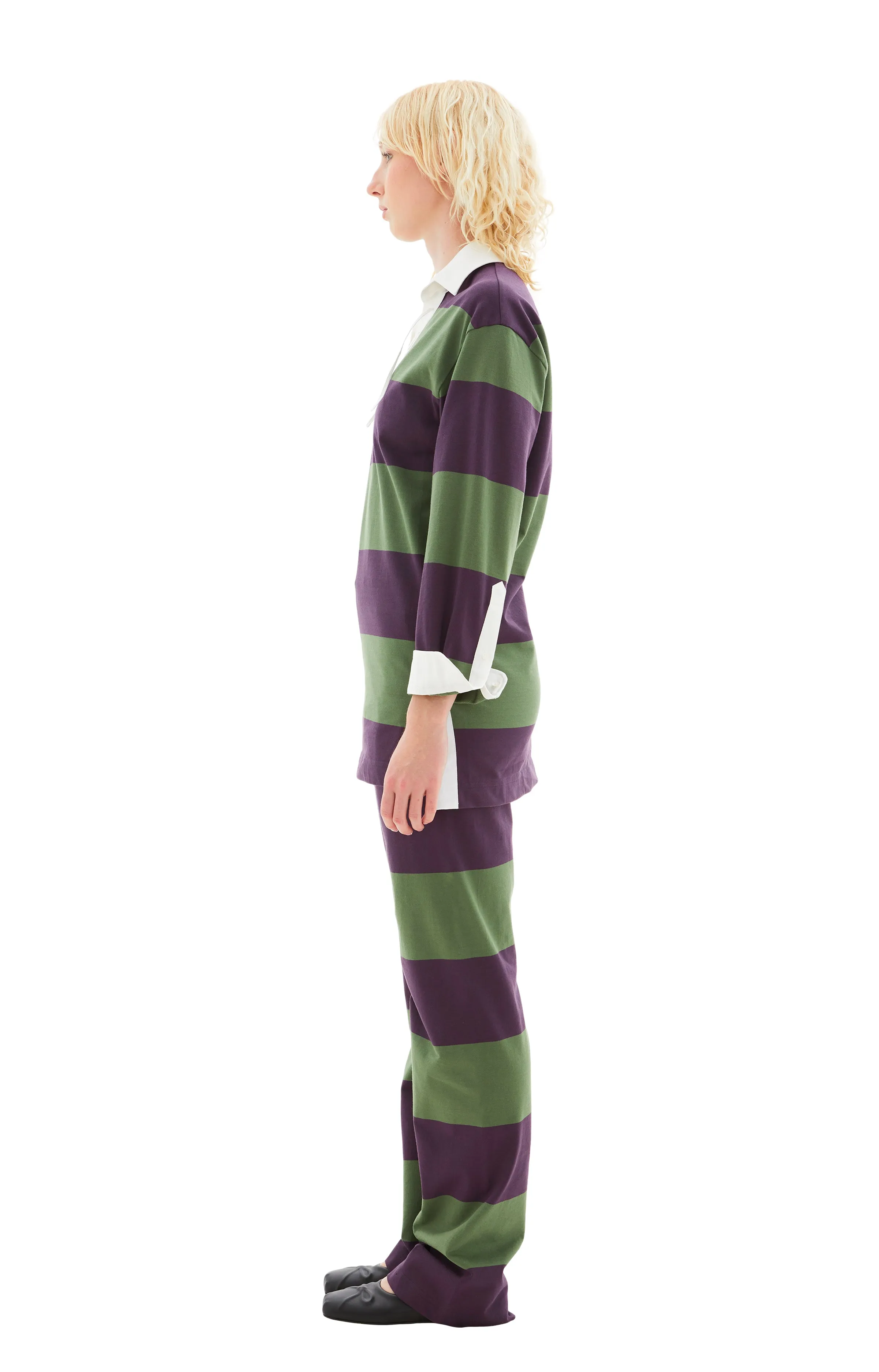 Chu Loose Fit Striped Polo Shirt (Dark Purple) sold by TONS product image thumbnail 2