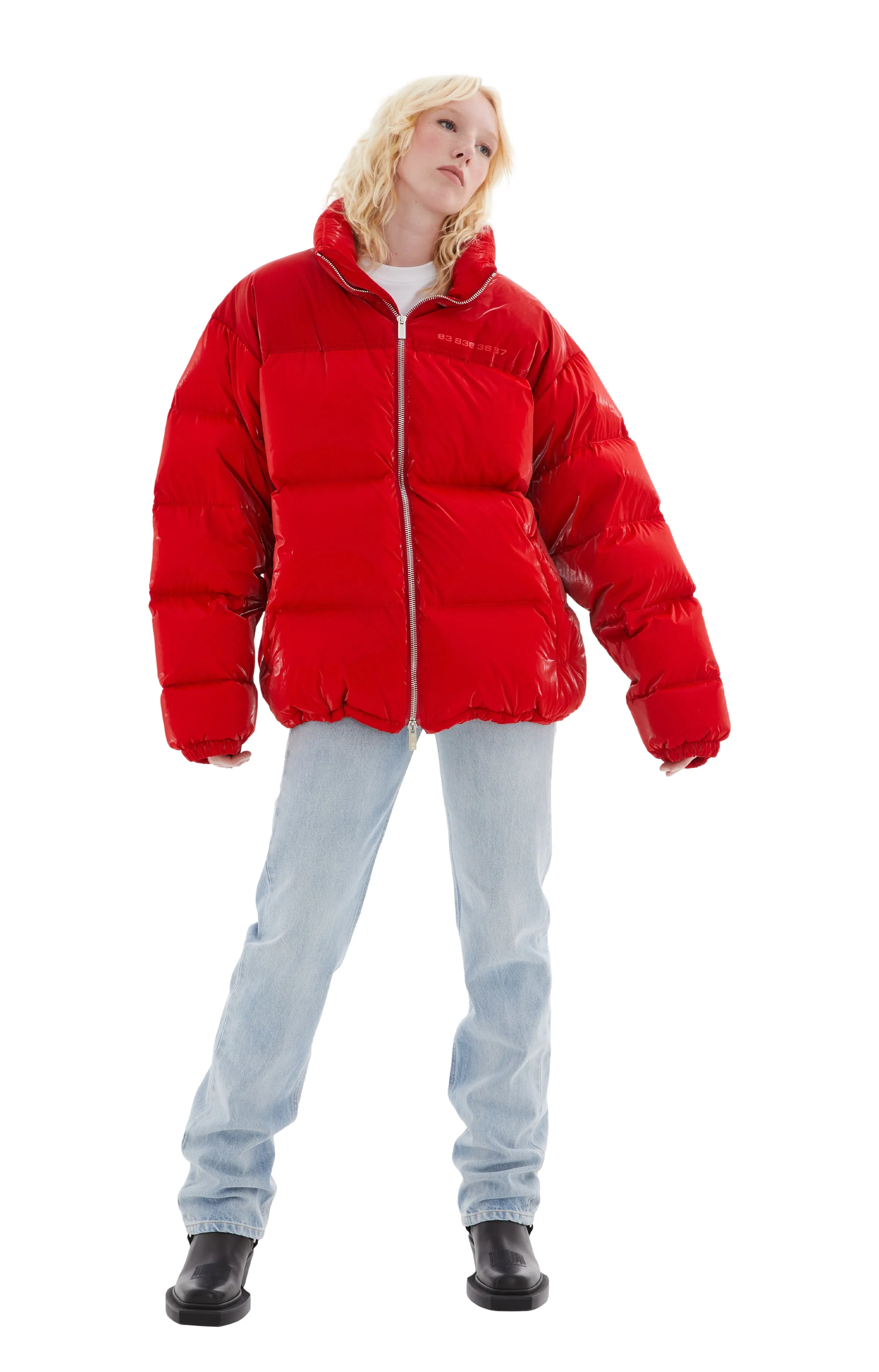 Red Laquer Puffer Jacket (Red) sold by TONS