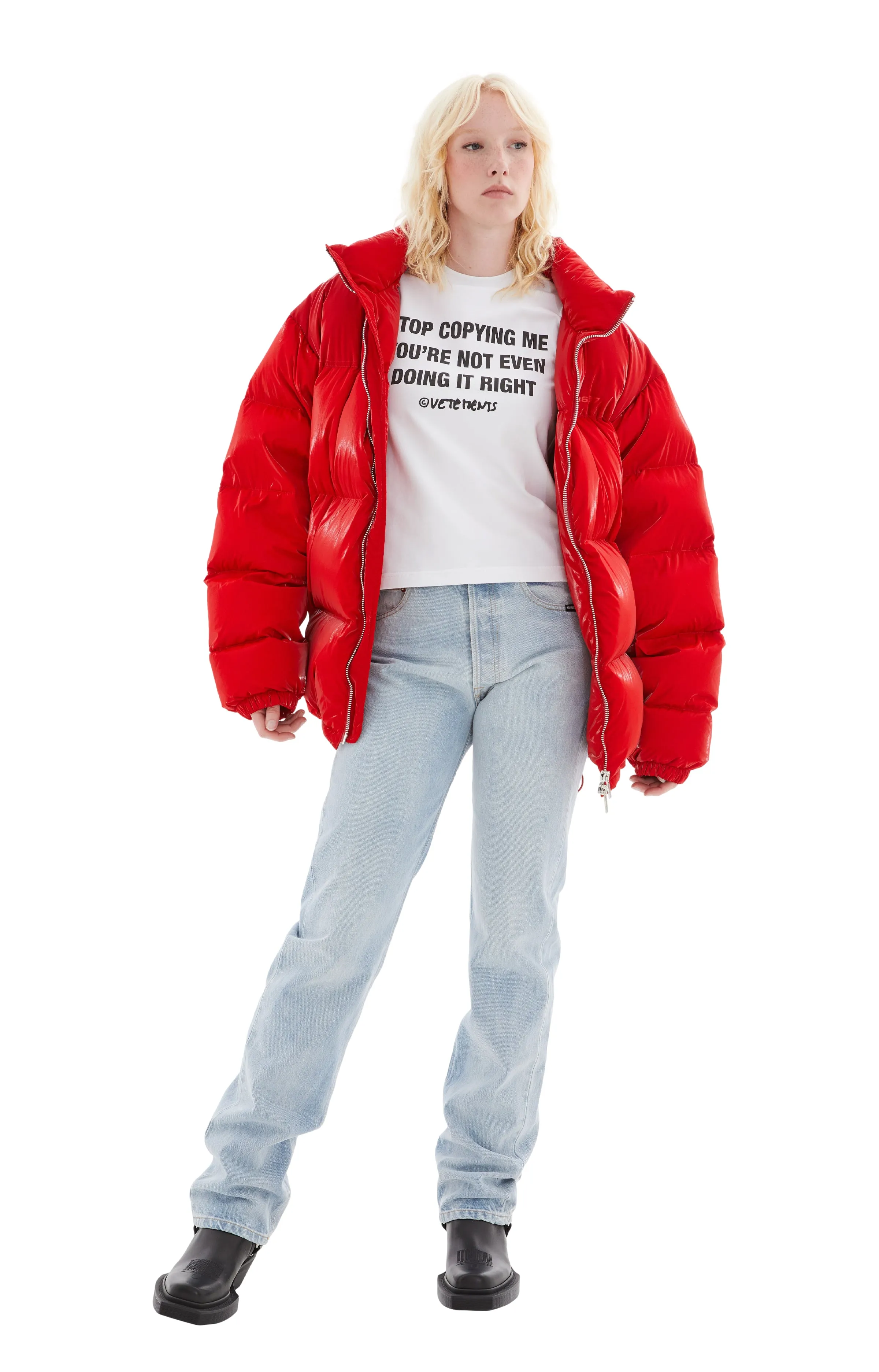Red Laquer Puffer Jacket (Red) sold by TONS product image thumbnail 5