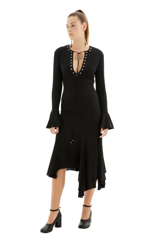 Midi Dress with Ruffles (Black) sold by TONS