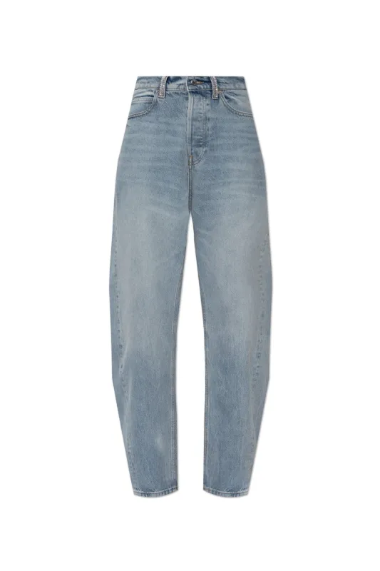 Float Mid-Rise Relaxed Jeans With Crystal Beltloops (Vintage Bleach Blue) sold by TONS