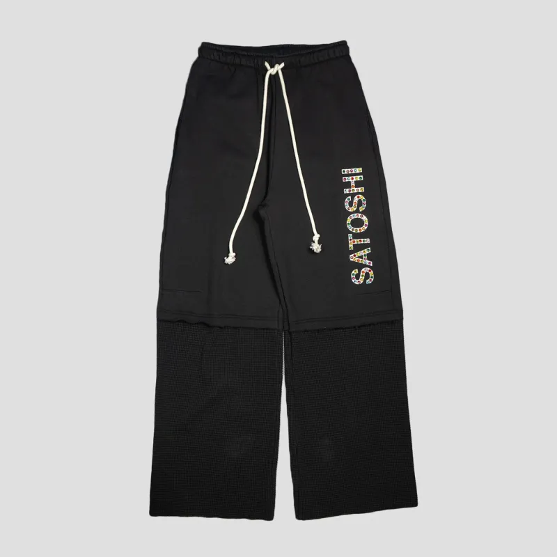 Double Layer Studded Sweatpants (Black) sold by TONS