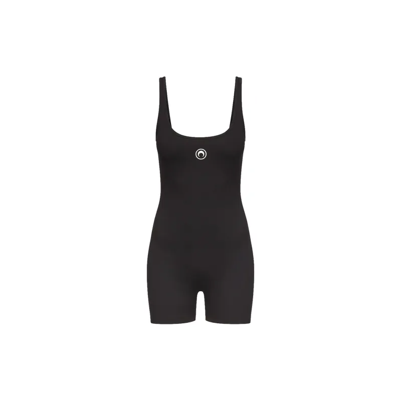 Moon Logo Ribbed Jersey Short Catsuit (Black) made by Marine Serre